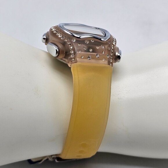 Nine West Womens Digital Watch Yellow Strap Crystal Accents Water Resistant - Picture 3 of 8